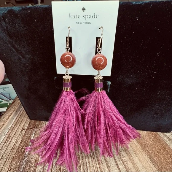 Kate Spade Swing Time Tassel Drop Feather Earrings, Purple Multi